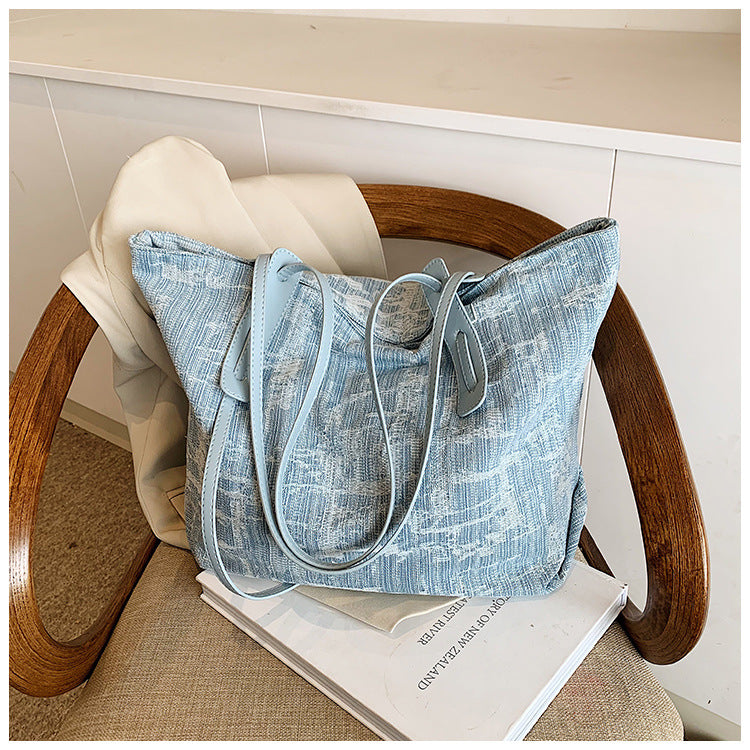 Thickened Washed Denim Tote Bag Vintage Women's Shoulder Bag High-end Handbag