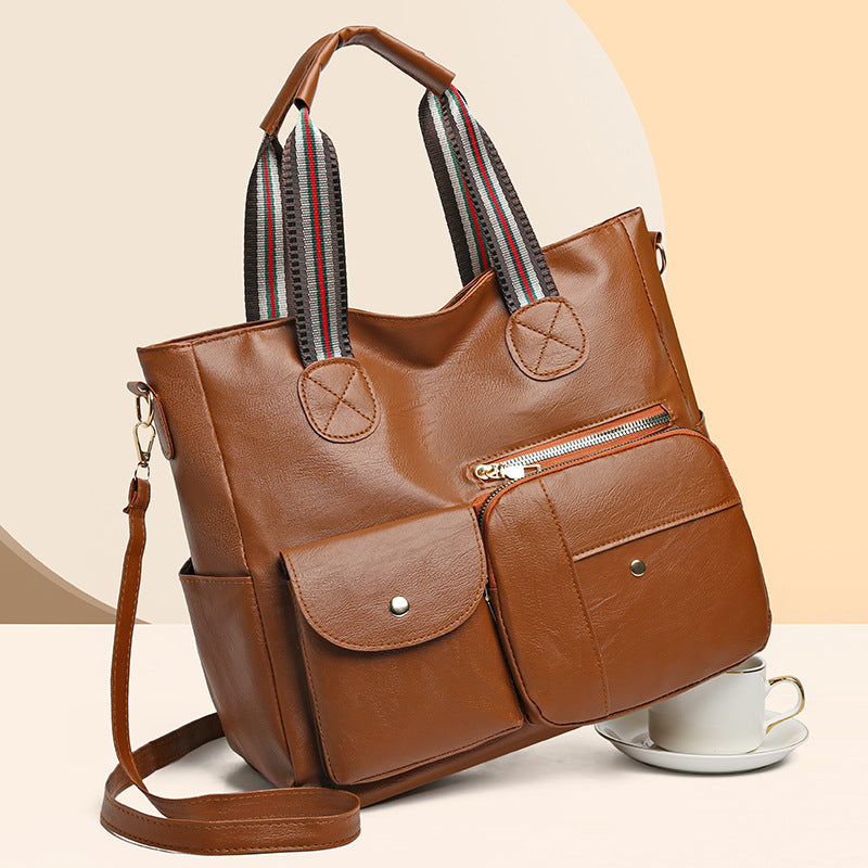 Soft leather handbag fashionable retro versatile shoulder messenger bag large capacity handbag for women
