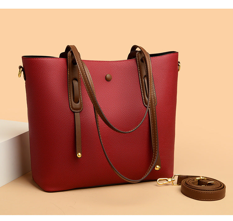 High-grade double front genuine leather women's commuter shoulder handbag