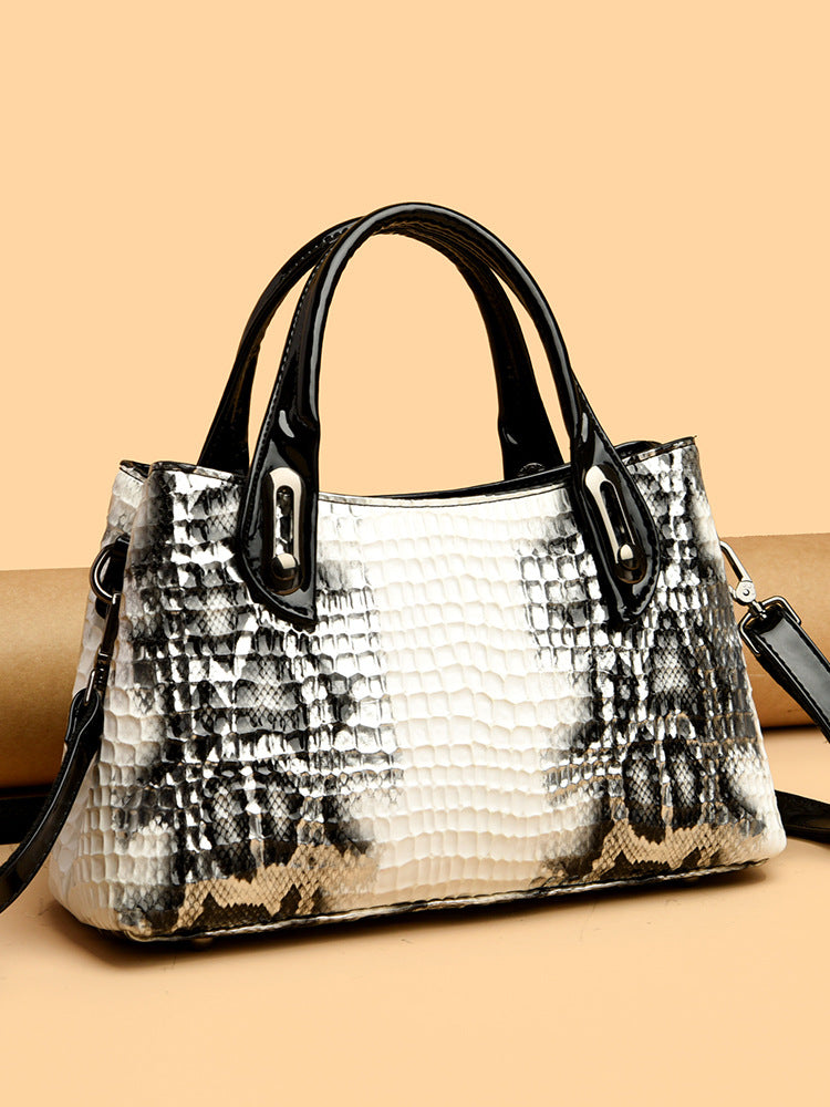 Retro snake pattern handbag fashion large capacity shoulder bag soft leather messenger bag