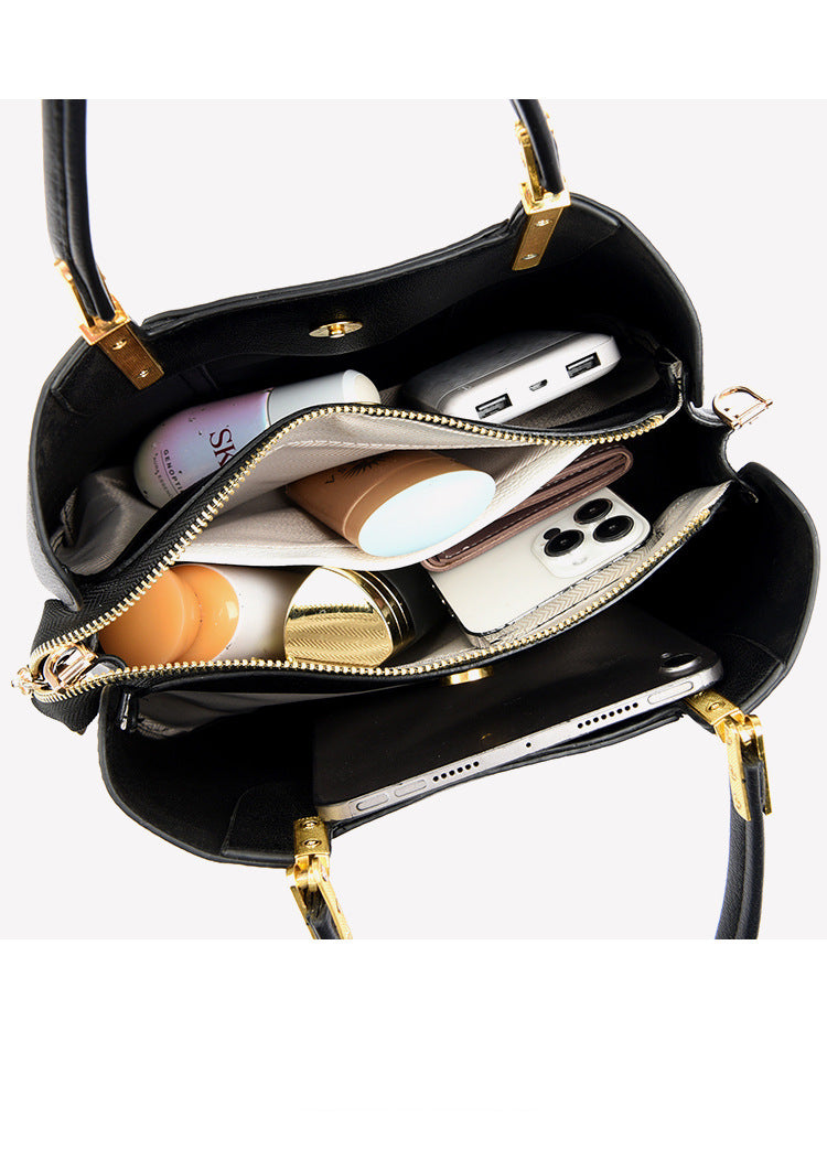High-grade soft leather women's bag embroidered large-capacity handbag messenger bag