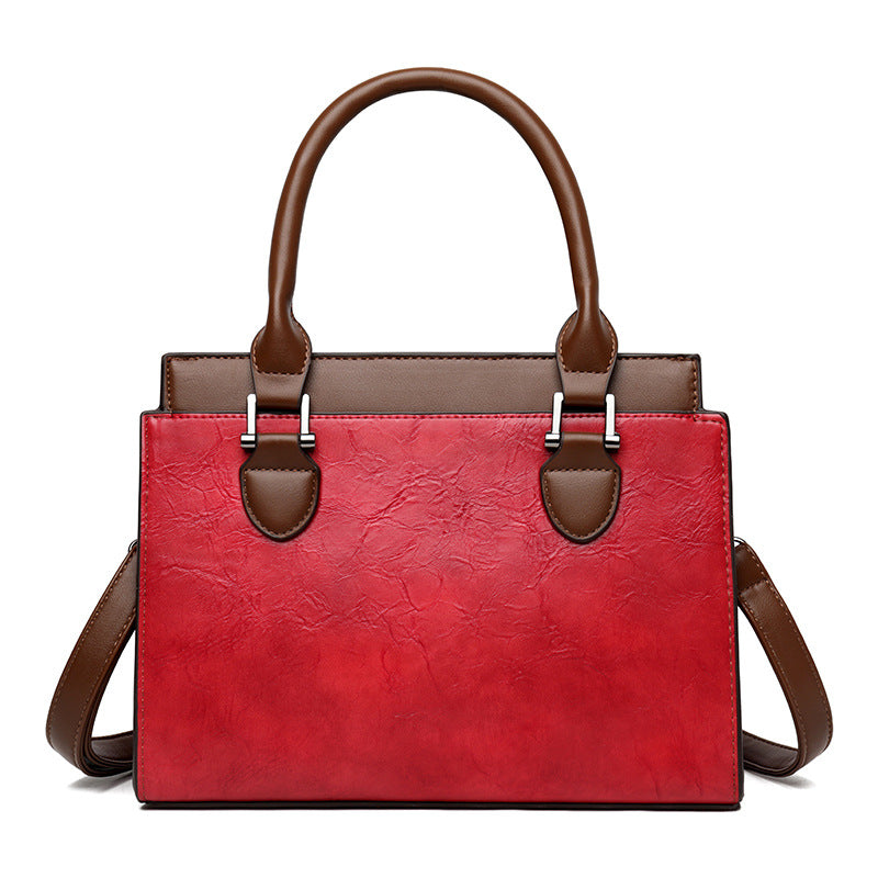 Genuine leather vintage texture large capacity handbag