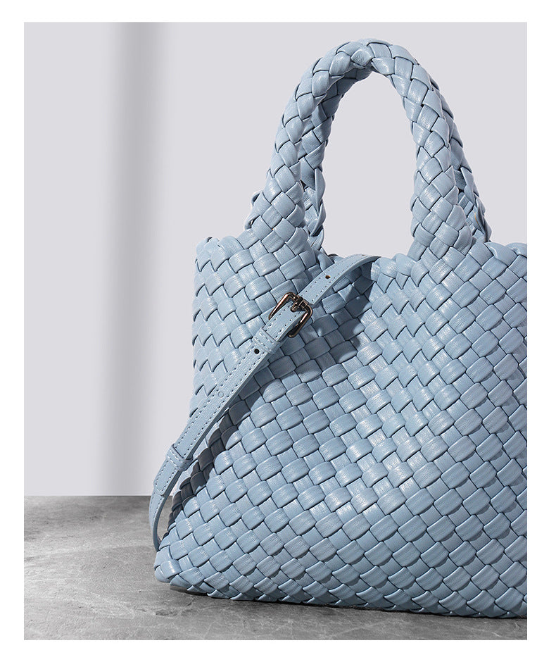 Hand-woven bucket bag genuine leather women's bag fashionable small tote bag handheld shoulder messenger bag
