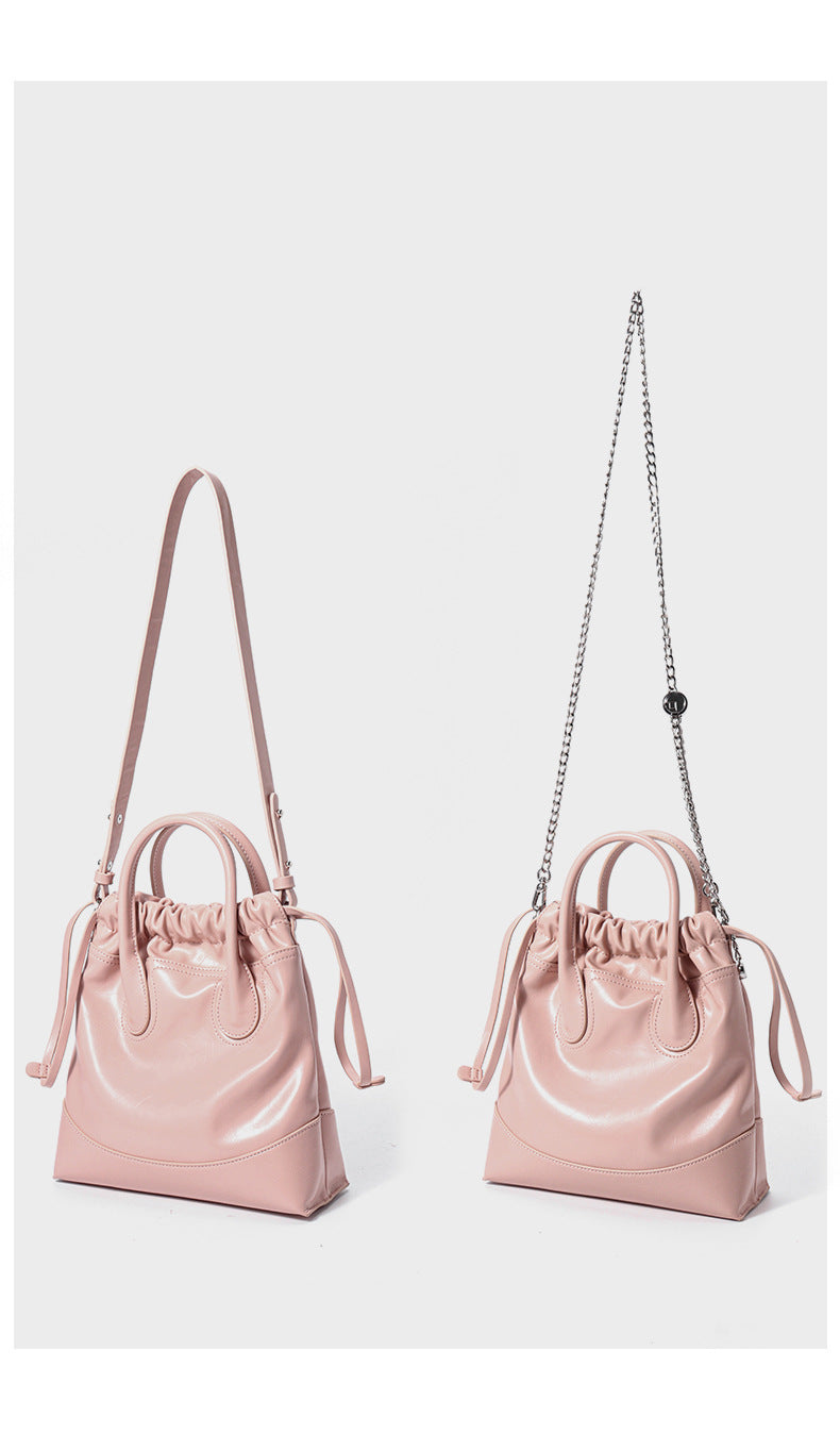Fashion women's bag bucket bag genuine leather commuter bag high-end versatile shoulder handbag