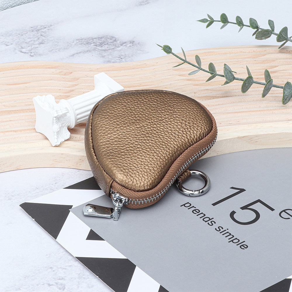Cowhide coin purse heart-shaped storage bag mini simple bag pendant