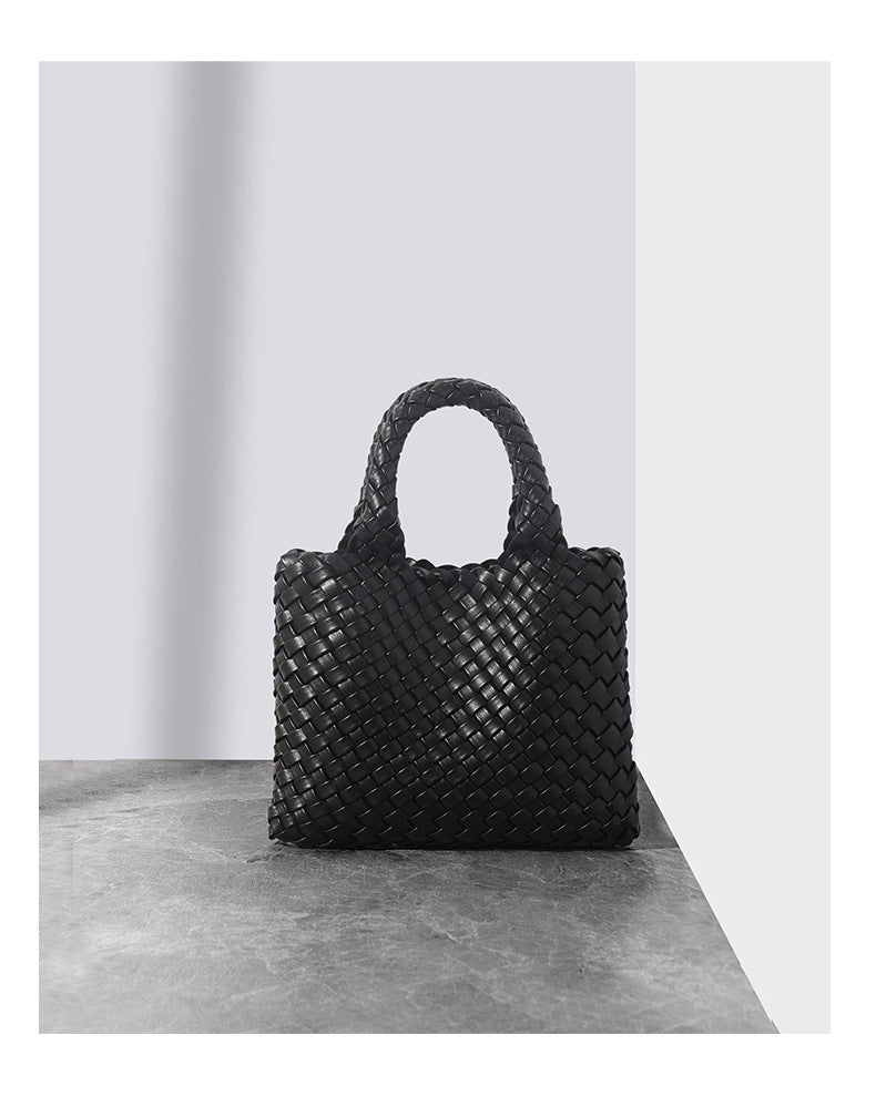 Hand-woven bucket bag genuine leather women's bag fashionable small tote bag handheld shoulder messenger bag