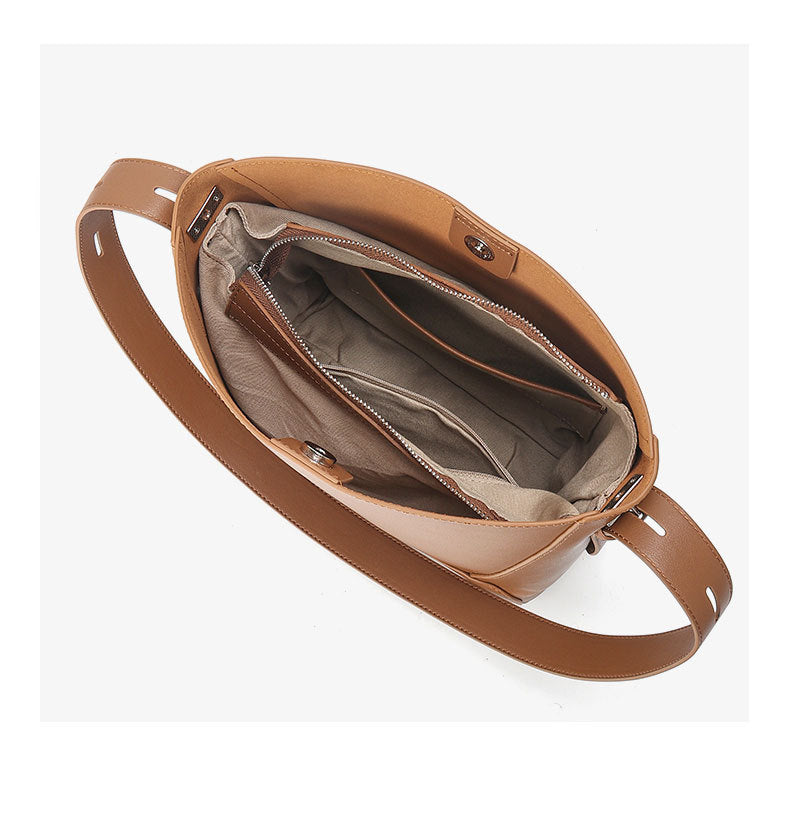 Large capacity crossbody bag all-match women's bag genuine leather shoulder bag commuter bucket bag