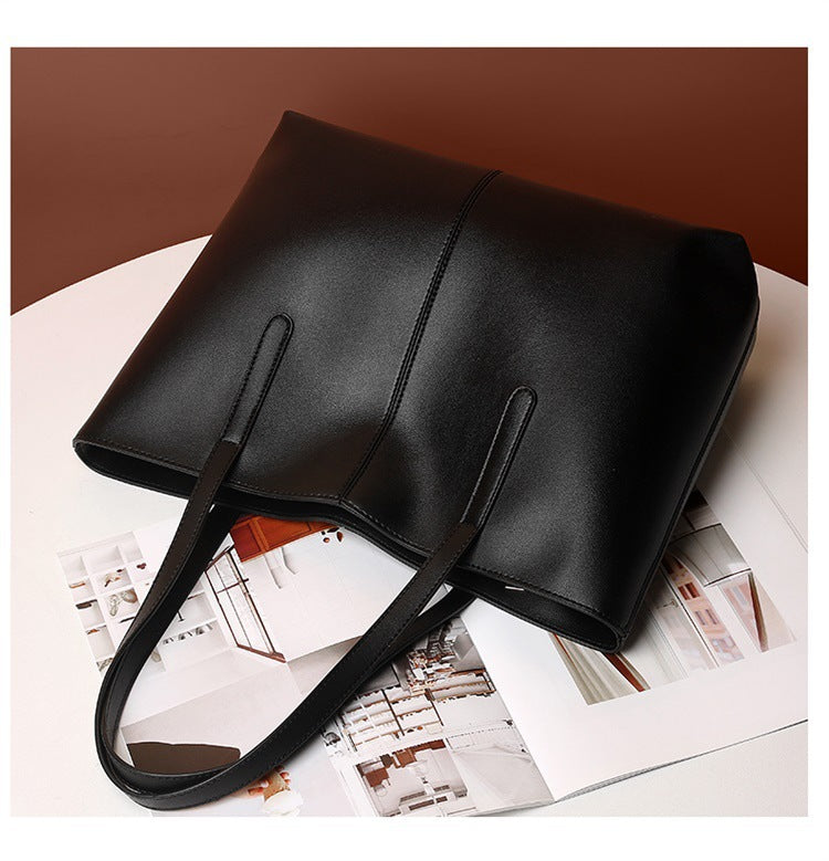 Large Capacity Soft Leather Tote Bag Simple Retro Women's Shoulder Bag