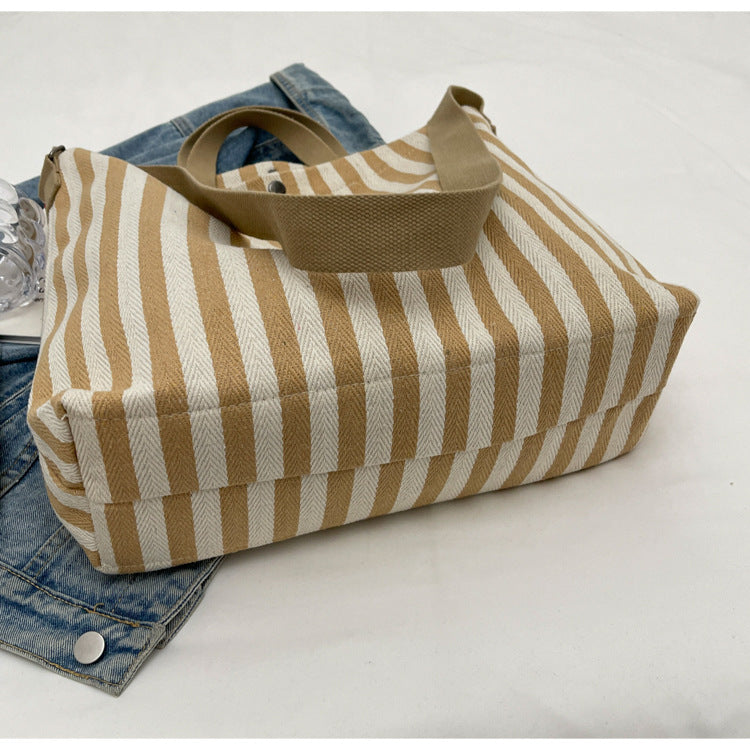 Vintage Striped Canvas Shoulder Bag Large Capacity Crossbody Bag