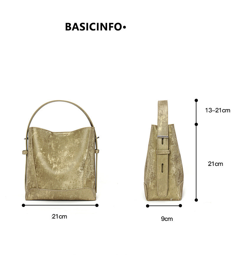 Large capacity high-grade genuine leather women's bag commuter niche shoulder crossbody women's bucket bag