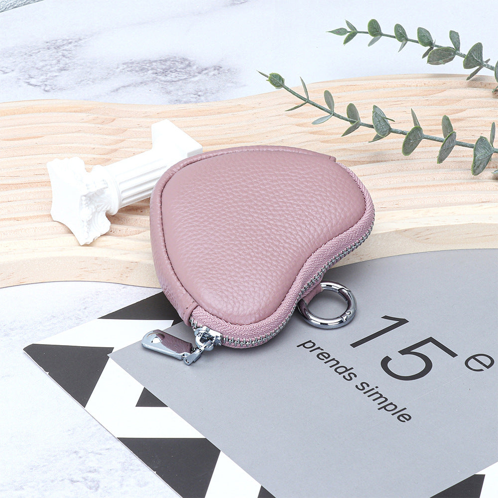 Cowhide coin purse heart-shaped storage bag mini simple bag pendant
