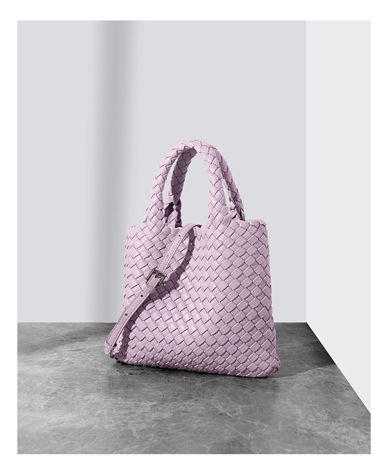 Hand-woven bucket bag genuine leather women's bag fashionable small tote bag handheld shoulder messenger bag