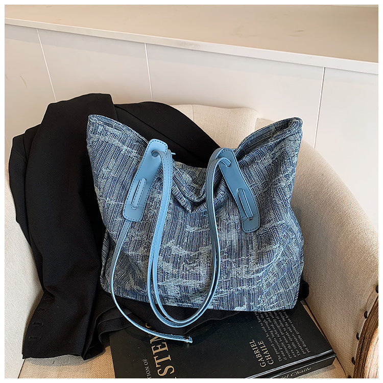 Thickened Washed Denim Tote Bag Vintage Women's Shoulder Bag High-end Handbag