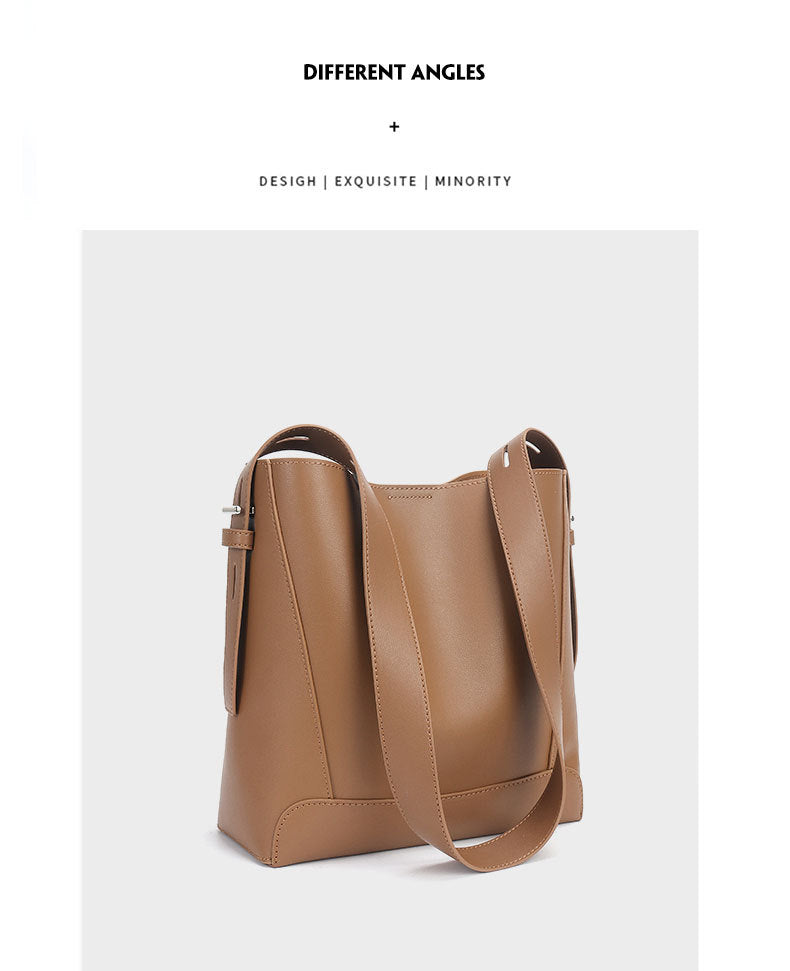 Large capacity crossbody bag all-match women's bag genuine leather shoulder bag commuter bucket bag