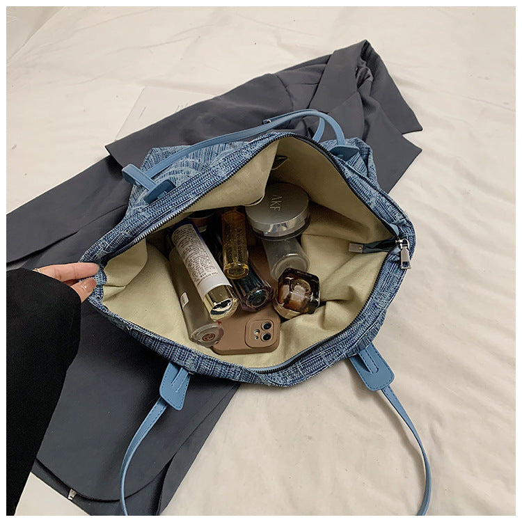 Thickened Washed Denim Tote Bag Vintage Women's Shoulder Bag High-end Handbag