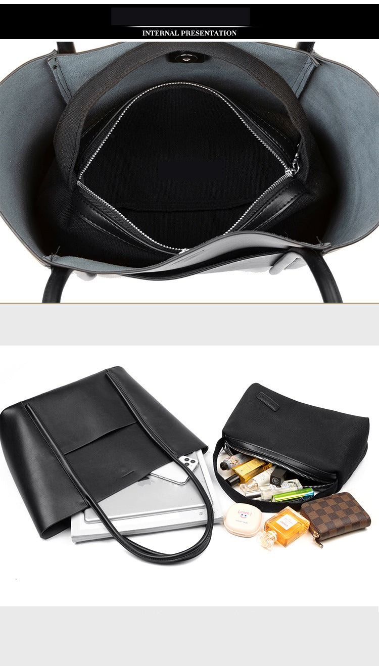 Top layer cowhide mother-and-child bag shoulder bag simple large capacity tote bag