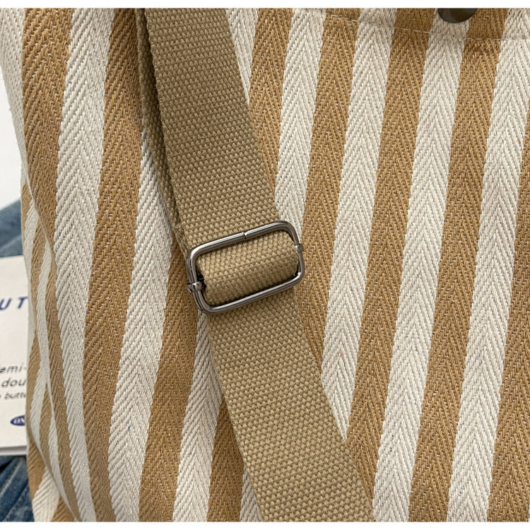 Vintage Striped Canvas Shoulder Bag Large Capacity Crossbody Bag