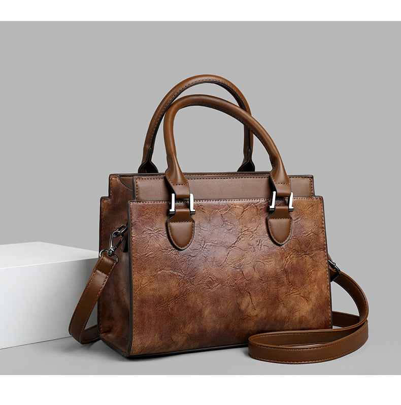 Genuine leather vintage texture large capacity handbag