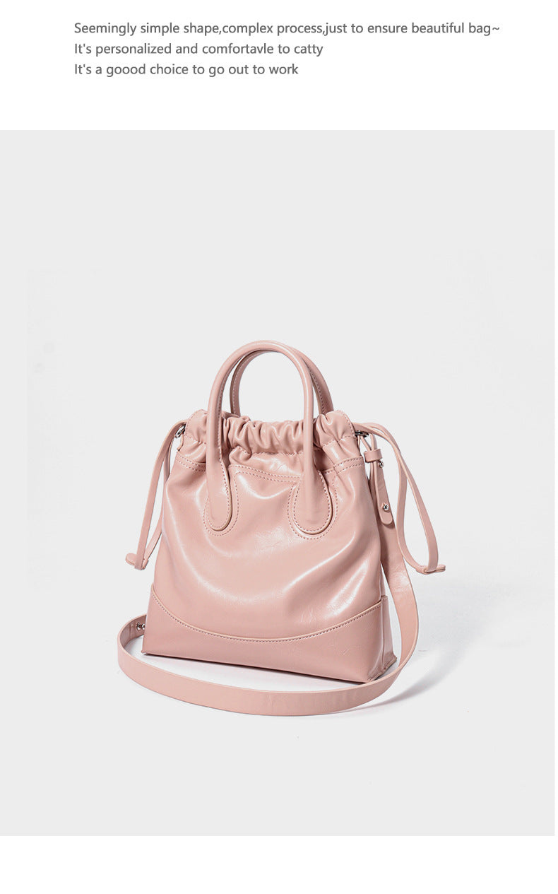 Fashion women's bag bucket bag genuine leather commuter bag high-end versatile shoulder handbag