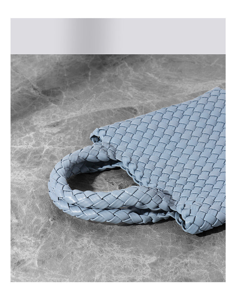Hand-woven bucket bag genuine leather women's bag fashionable small tote bag handheld shoulder messenger bag