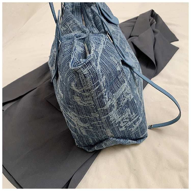 Thickened Washed Denim Tote Bag Vintage Women's Shoulder Bag High-end Handbag