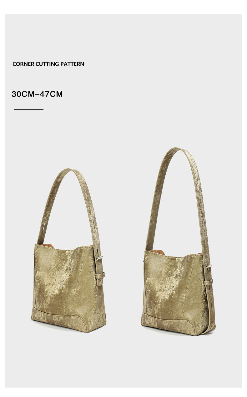 Large capacity high-grade genuine leather women's bag commuter niche shoulder crossbody women's bucket bag