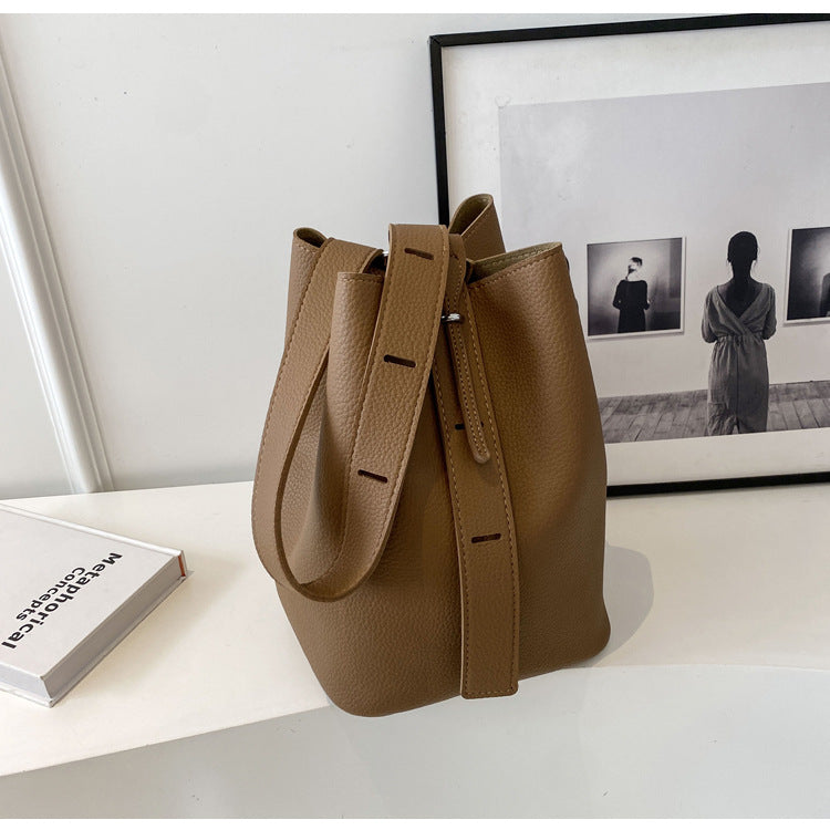Large capacity shoulder bag retro high-end bucket bag