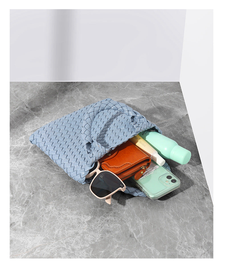 Hand-woven bucket bag genuine leather women's bag fashionable small tote bag handheld shoulder messenger bag