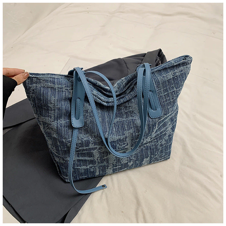 Thickened Washed Denim Tote Bag Vintage Women's Shoulder Bag High-end Handbag