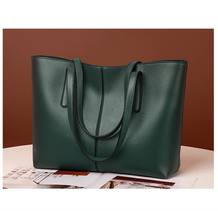 Large Capacity Soft Leather Tote Bag Simple Retro Women's Shoulder Bag