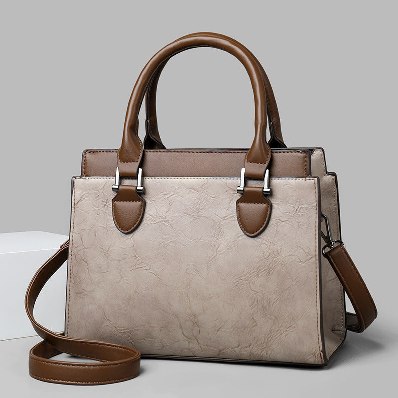 Genuine leather vintage texture large capacity handbag