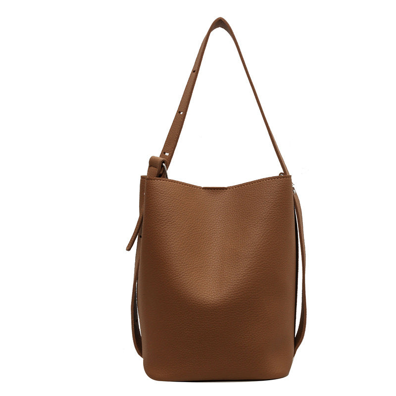 Large capacity shoulder bag retro high-end bucket bag