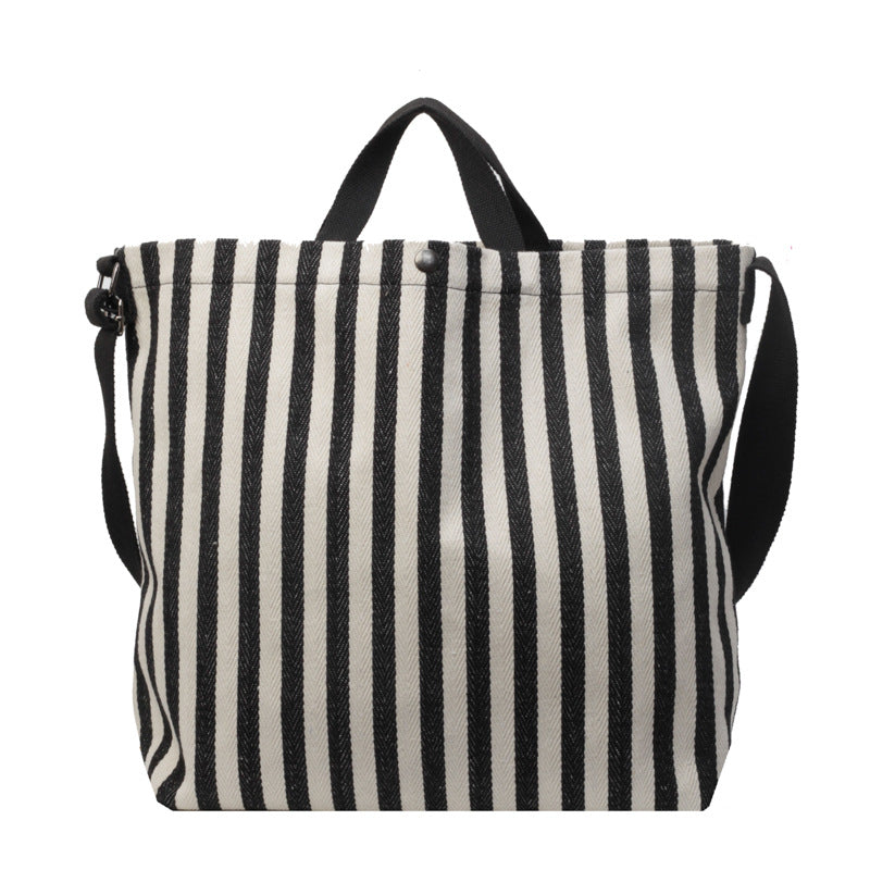 Vintage Striped Canvas Shoulder Bag Large Capacity Crossbody Bag