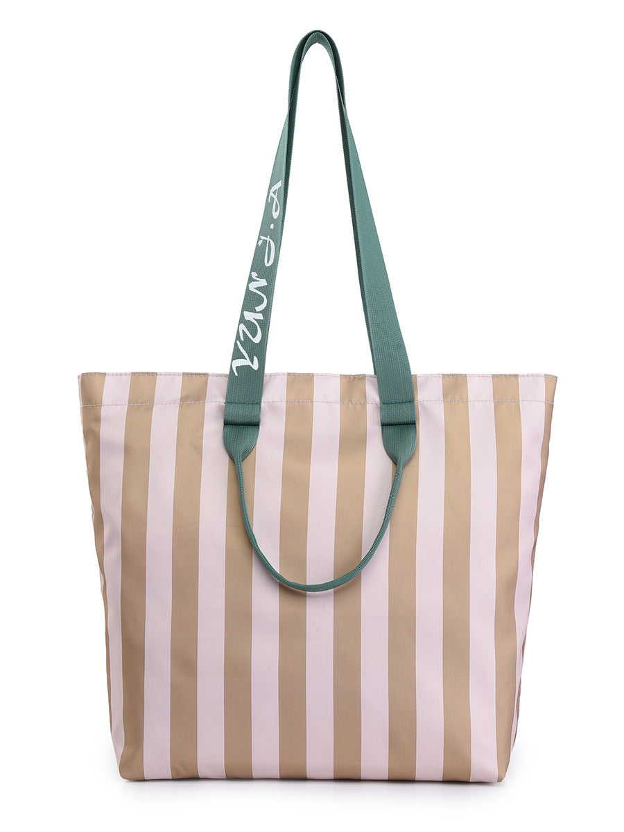 Water-repellent Oxford cloth contrast striped tote bag large capacity handbag shopping bag shoulder handbag