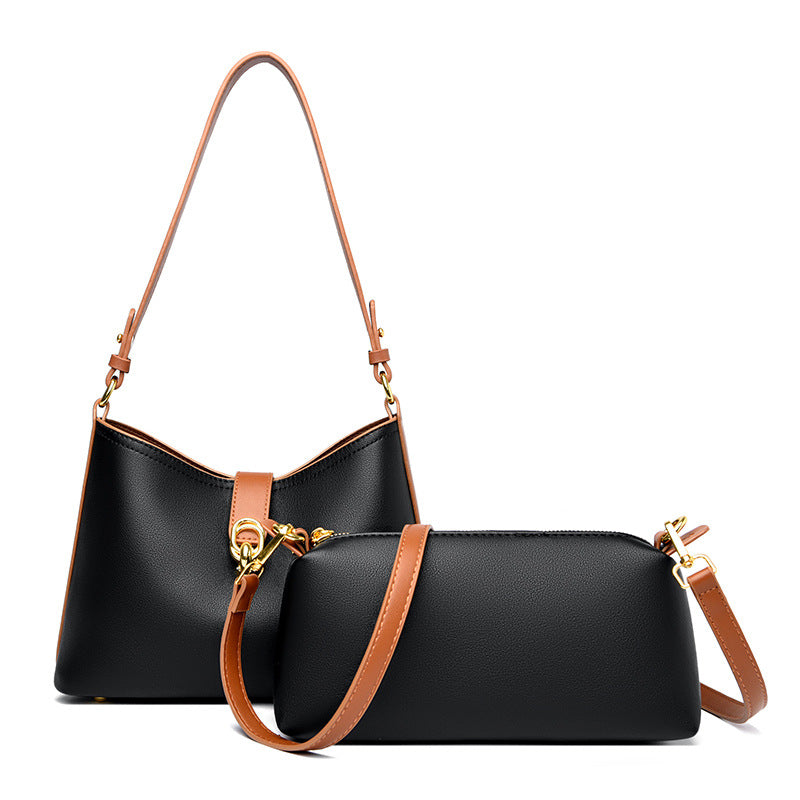 Genuine leather mother-and-child bag cowhide pattern crescent moon women's bag