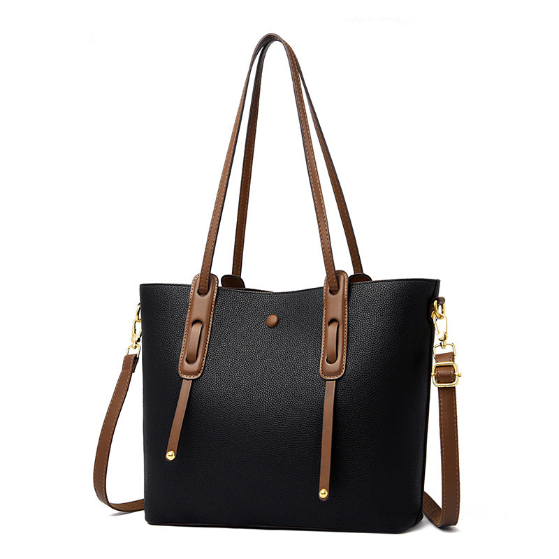 High-grade double front genuine leather women's commuter shoulder handbag