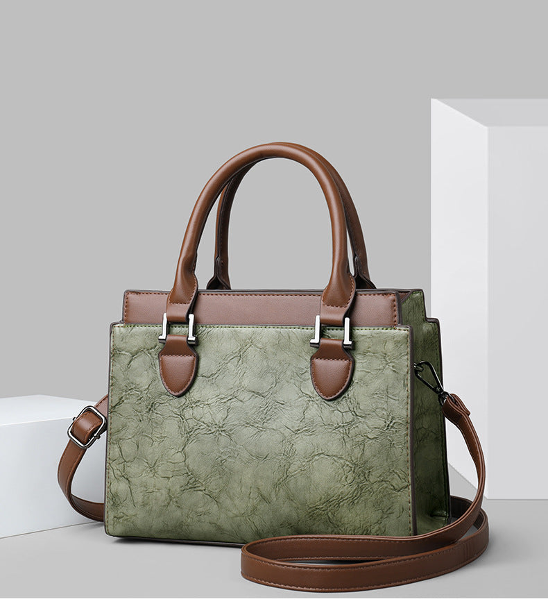Genuine leather vintage texture large capacity handbag