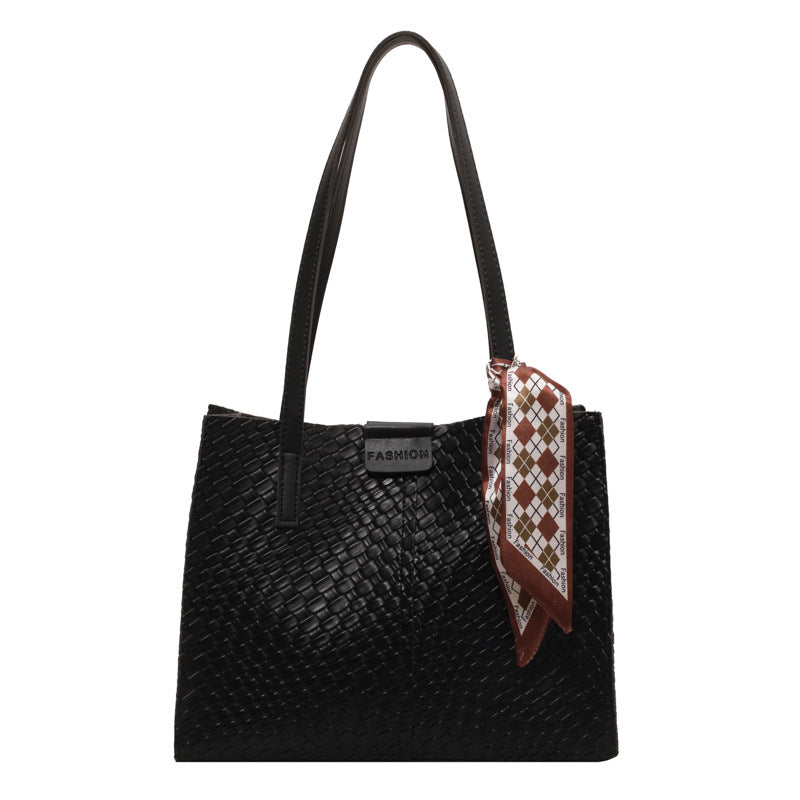 Woven pattern large capacity bag fashionable commuting retro handbag tote bag
