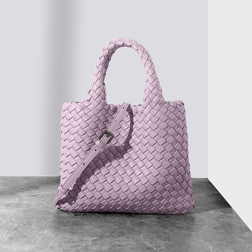 Hand-woven bucket bag genuine leather women's bag fashionable small tote bag handheld shoulder messenger bag