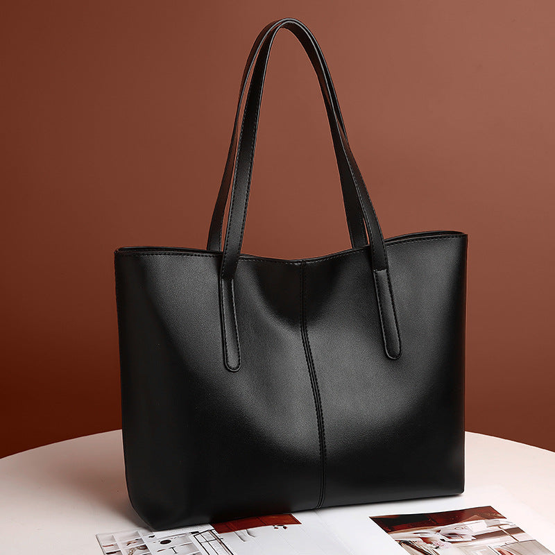 Large Capacity Soft Leather Tote Bag Simple Retro Women's Shoulder Bag