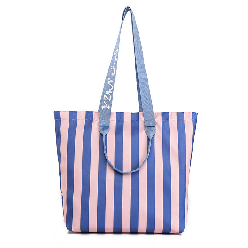 Water-repellent Oxford cloth contrast striped tote bag large capacity handbag shopping bag shoulder handbag