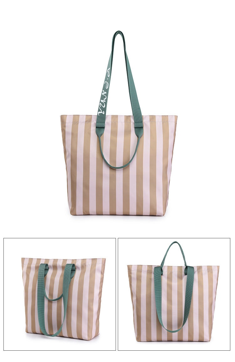 Water-repellent Oxford cloth contrast striped tote bag large capacity handbag shopping bag shoulder handbag