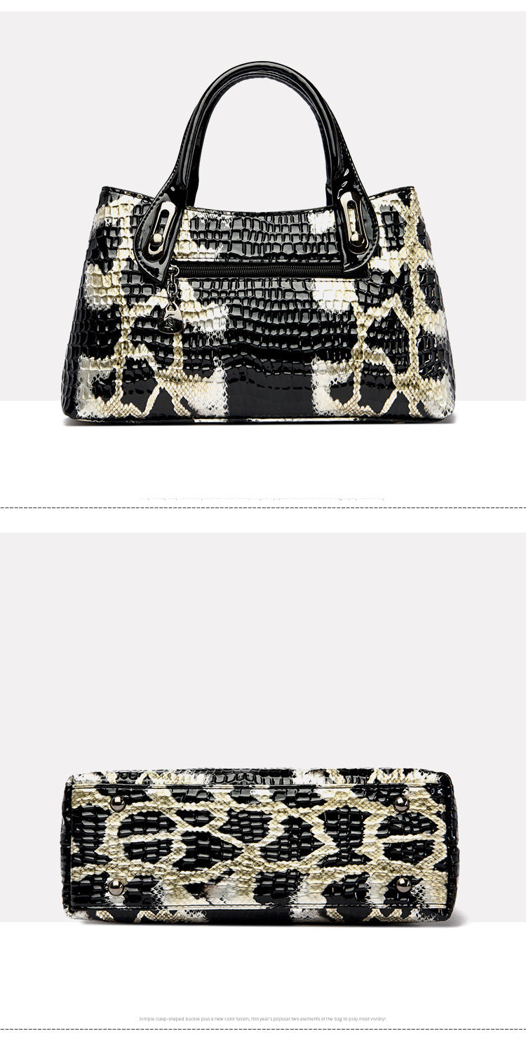 Retro snake pattern handbag fashion large capacity shoulder bag soft leather messenger bag