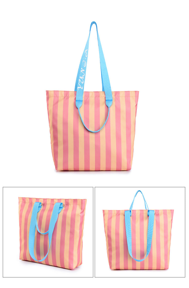 Water-repellent Oxford cloth contrast striped tote bag large capacity handbag shopping bag shoulder handbag