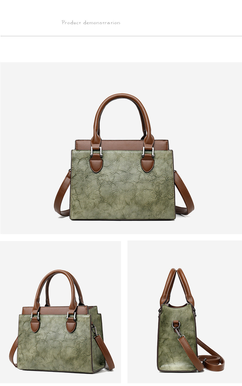 Genuine leather vintage texture large capacity handbag
