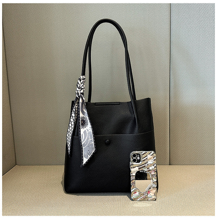 Litchi pattern hand-held fashionable simple large capacity tote bag women's shoulder bag