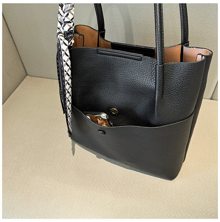 Litchi pattern hand-held fashionable simple large capacity tote bag women's shoulder bag