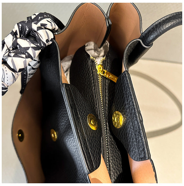 Litchi pattern hand-held fashionable simple large capacity tote bag women's shoulder bag