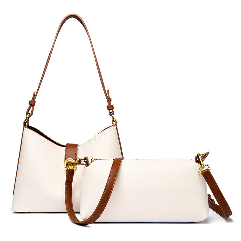 Genuine leather mother-and-child bag cowhide pattern crescent moon women's bag