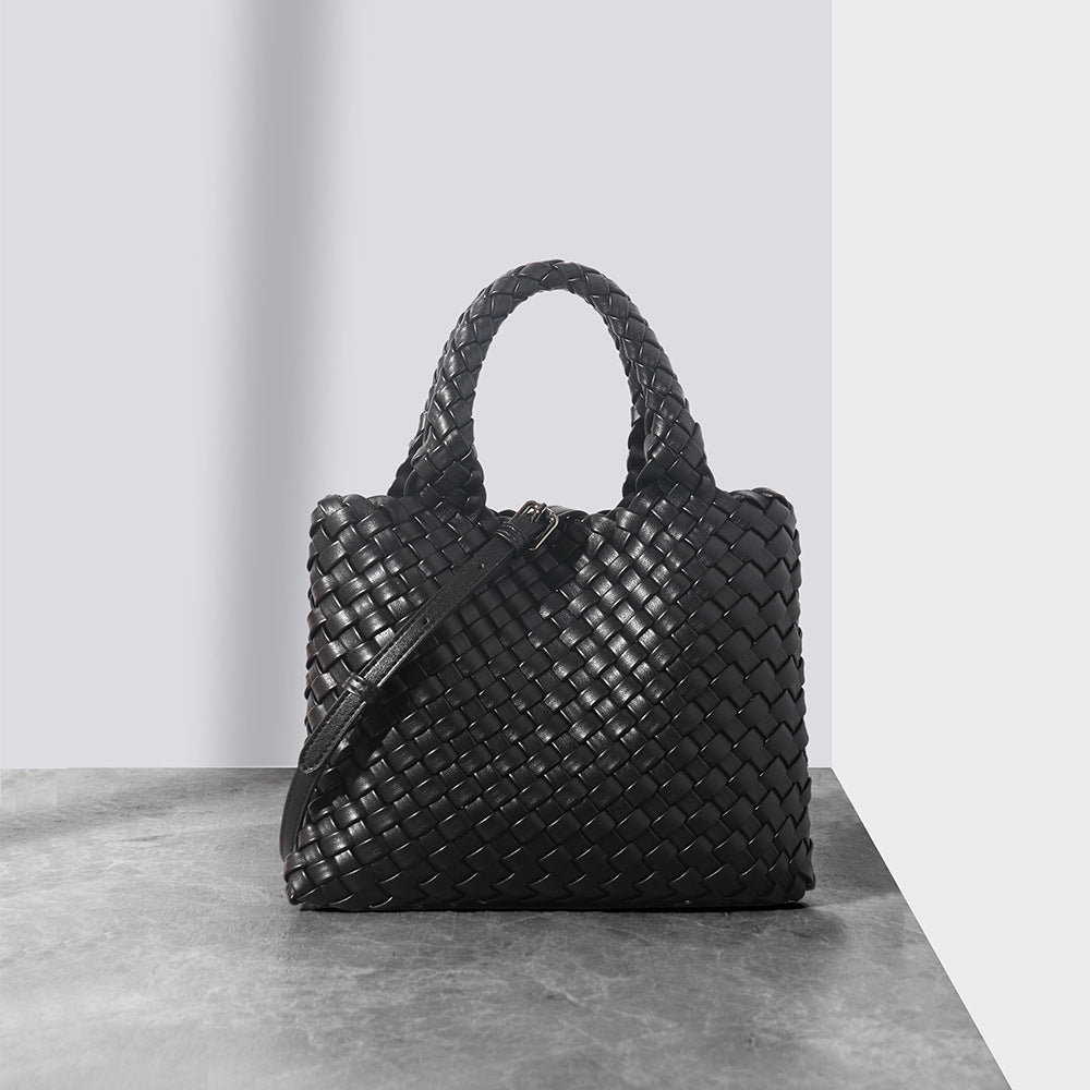 Hand-woven bucket bag genuine leather women's bag fashionable small tote bag handheld shoulder messenger bag